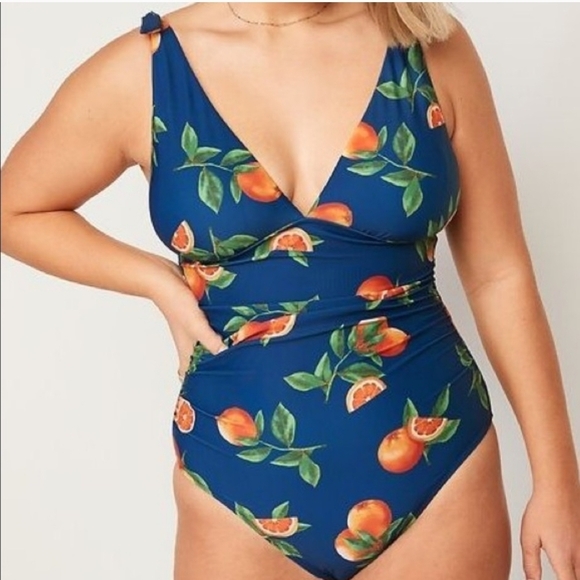 Old Navy Other - OLD NAVY Blue One-Piece Swimsuit Orange Fruit Print Plus Size 3X